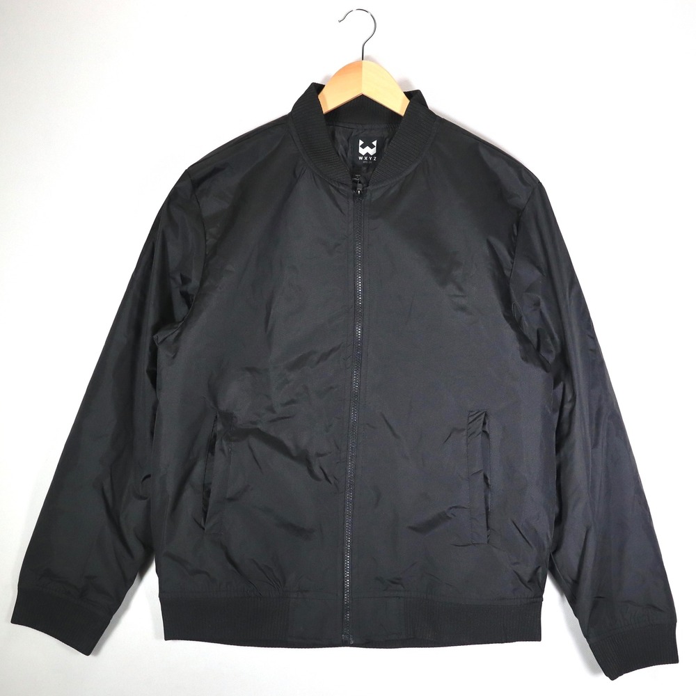 ⁠WXYZ MFG CO Bomber Jacket Mens L Black NWT Lightweight Full Zip Outerwear